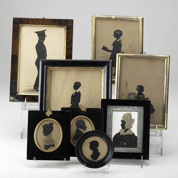 Appraisal: th C SILHOUETTES Grouping of eight full-figure or profiles some