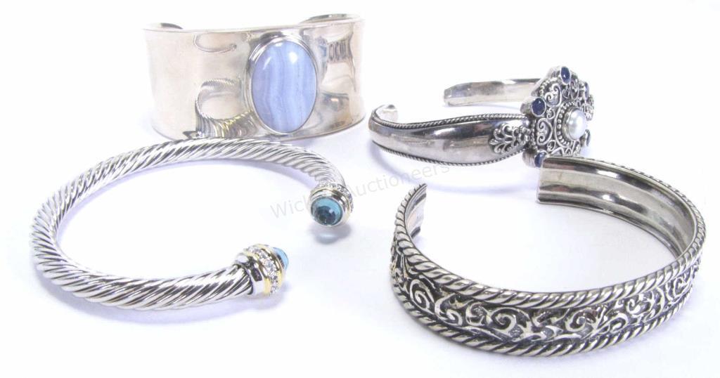 Appraisal: Four sterling silver bangle bracelets including a Cable Collection style