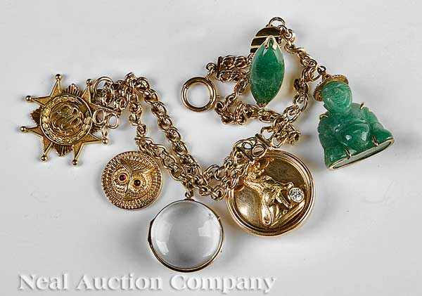 Appraisal: An Antique American kt Yellow Gold Charm Bracelet with six