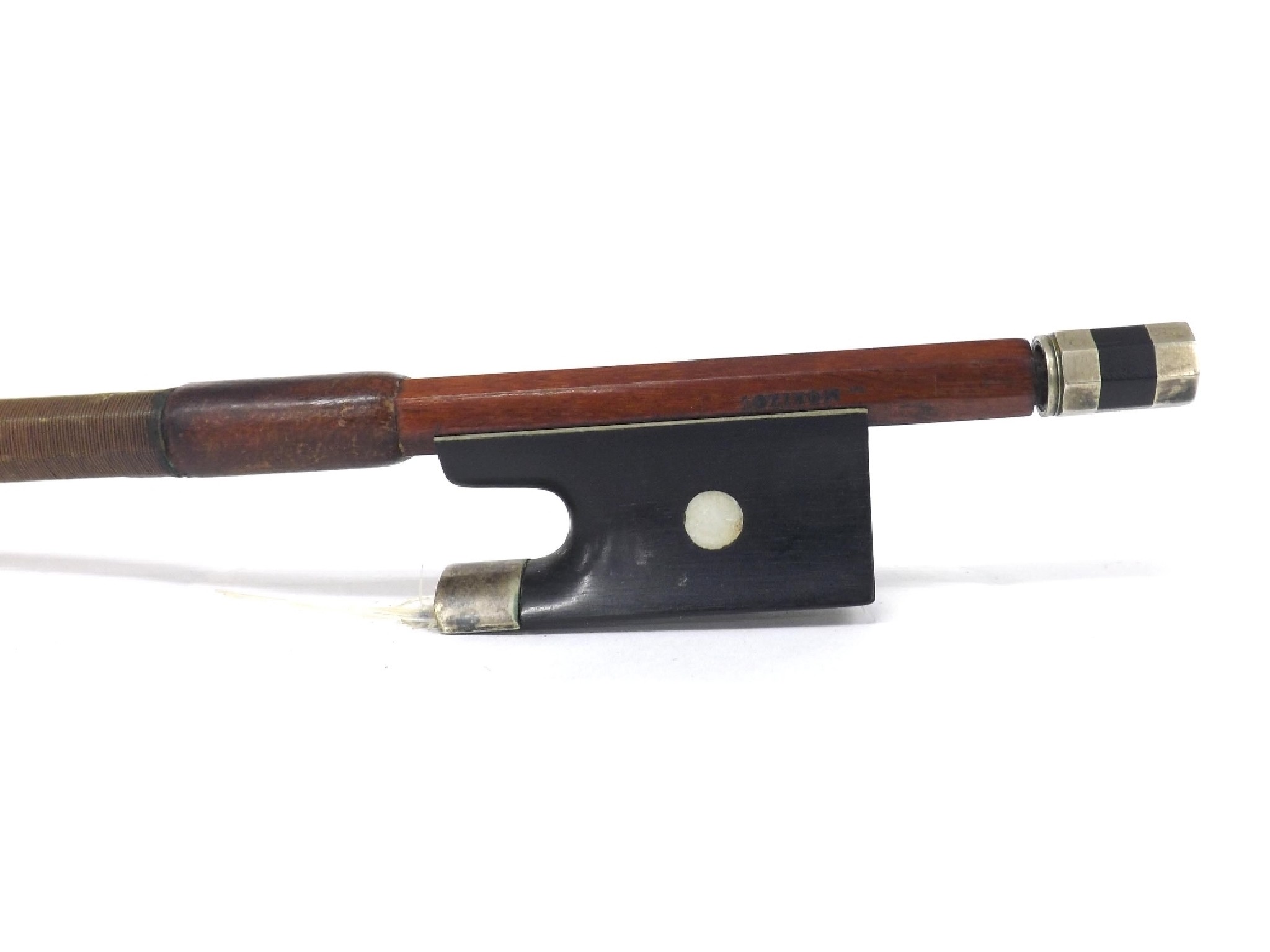 Appraisal: Nickel mounted violin bow stamped Morizot gm without hair