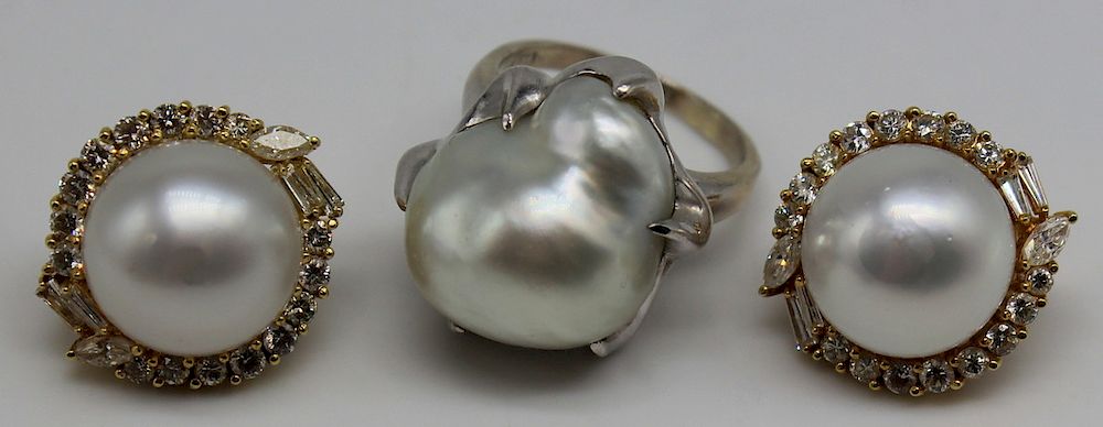 Appraisal: JEWELRY Gold and Pearl Jewelry Grouping Includes a large baroque