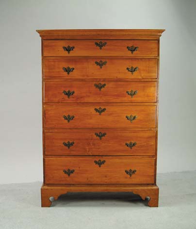 Appraisal: SIX DRAWER CHIPPENDALE MAPLE TALL CHEST Graduated drawers from -