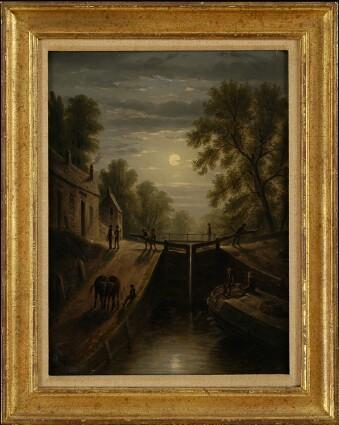 Appraisal: WILLIAM R MILLER - MOONLIGHT ON THE LOCKS Oil on