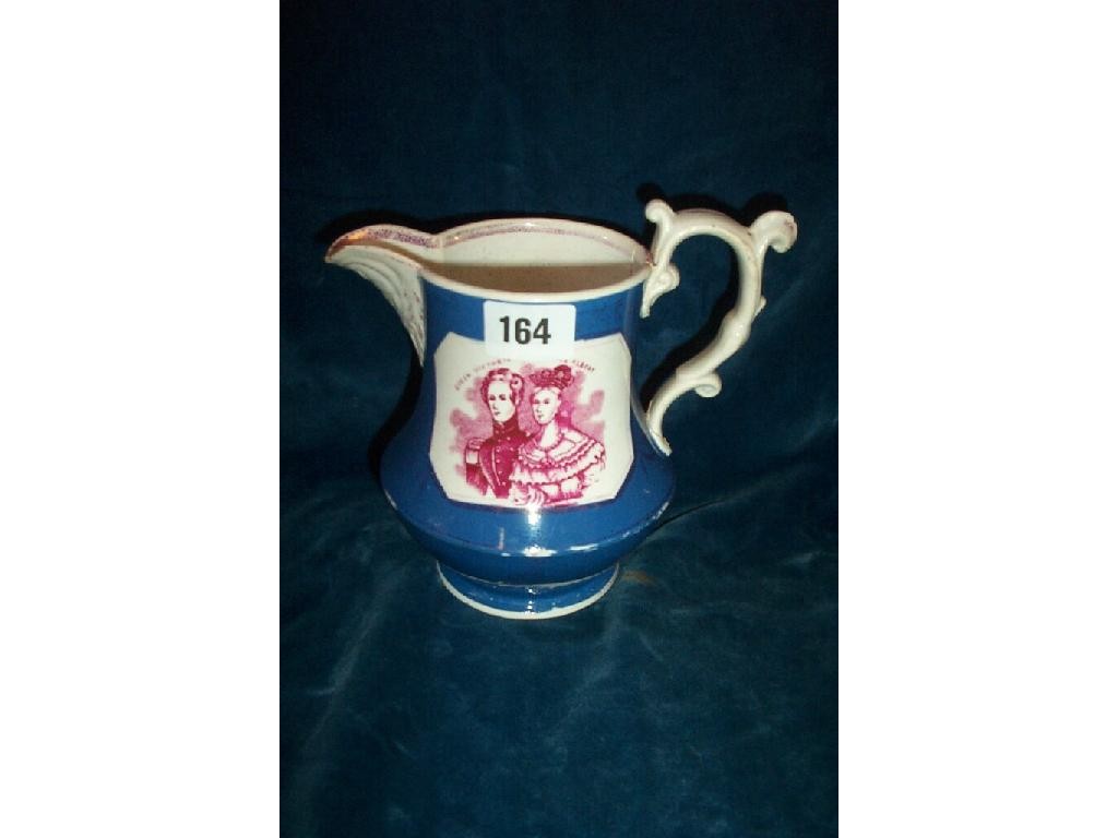 Appraisal: A Victorian blue ground jug commemorating the marriage of Queen