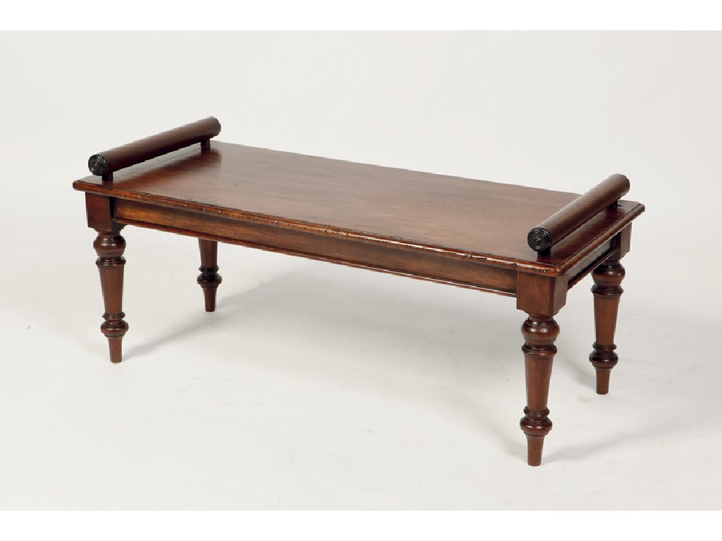 Appraisal: A LATE REGENCY HALL BENCH with Bolster terminals above a