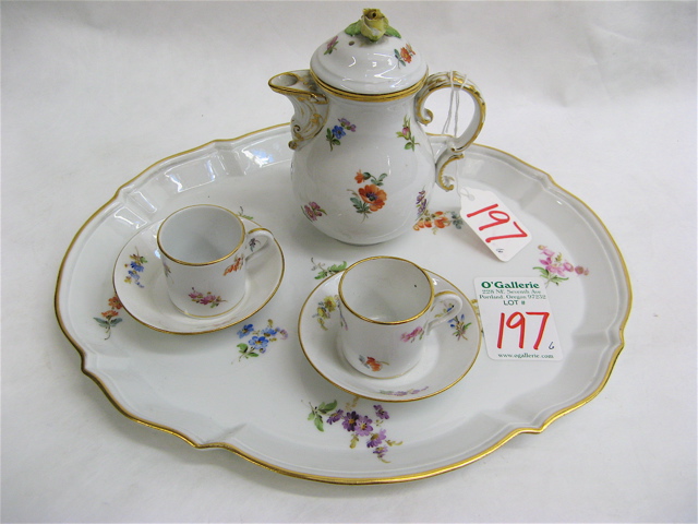 Appraisal: MEISSEN MINIATURE PORCELAIN TEA SET piece in the Scattered Flowers