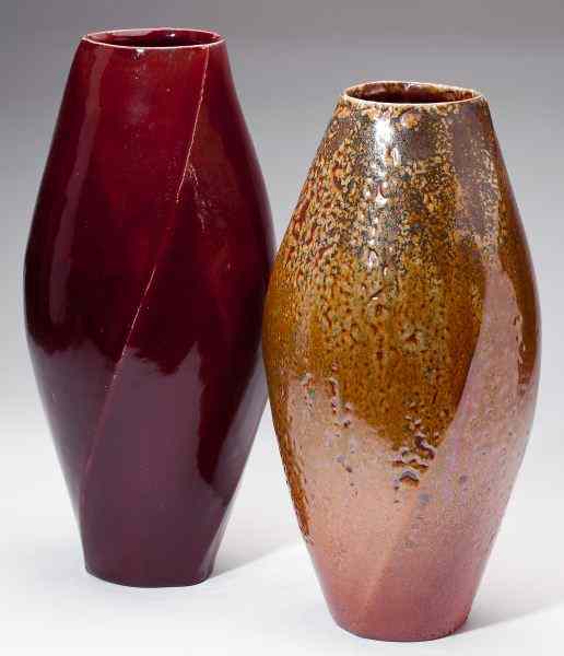 Appraisal: Two Chris Luther Ribbed Swirl Vesselsstoneware the first with oxblood