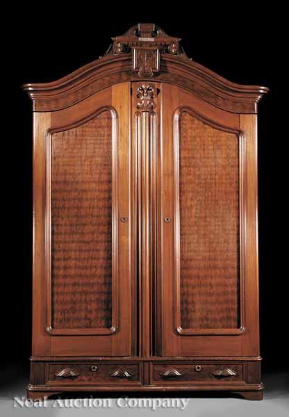 Appraisal: An American Renaissance Carved and Burled Walnut Armoire mid- th