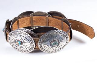 Appraisal: Native American turquoise and silver concho belt C M Yazzie