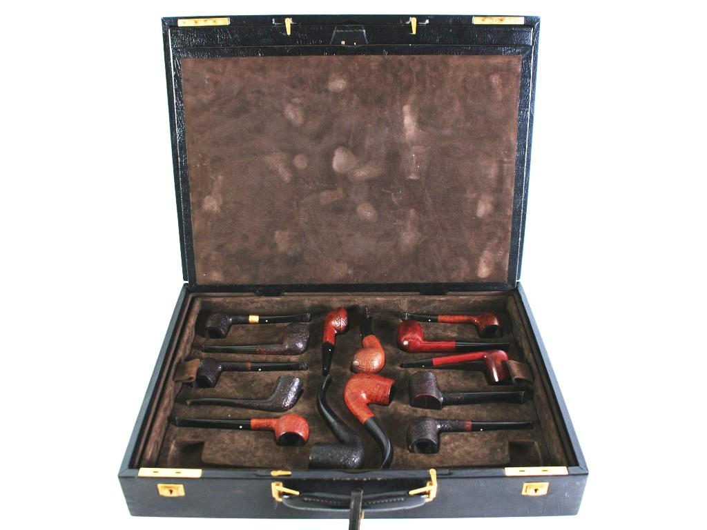 Appraisal: BLACK LEATHER CASED COLLECTION OF of originally DUNHILL BRIAR PIPES