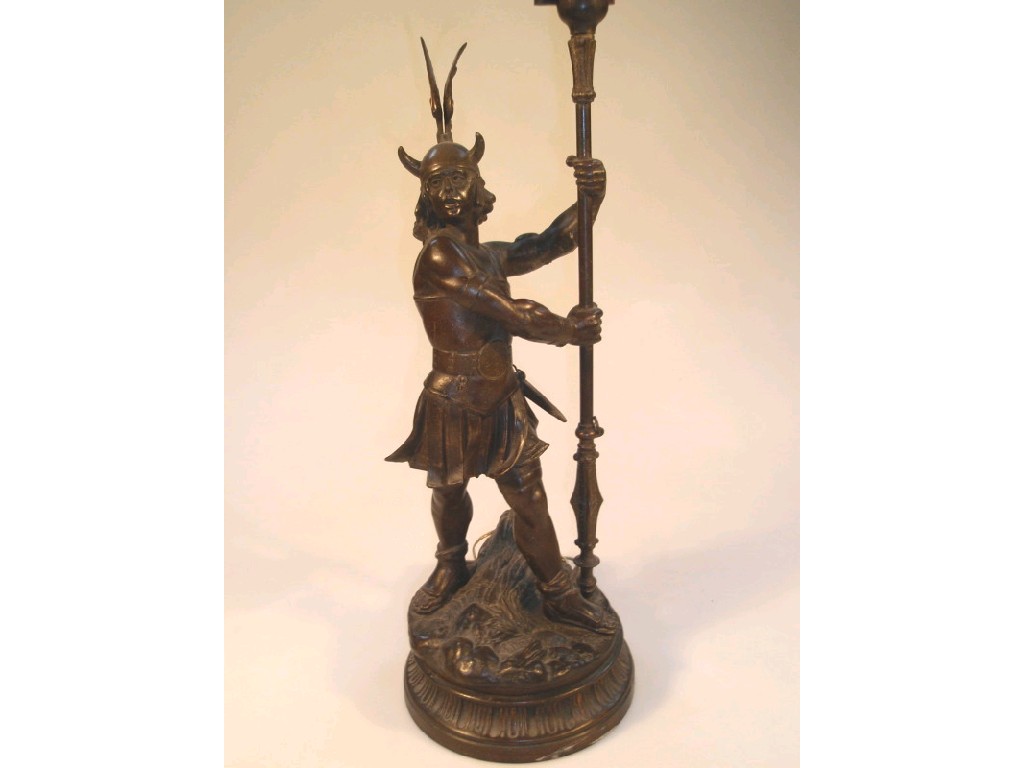 Appraisal: A spelter table lamp modelled as a Viking Warrior cm