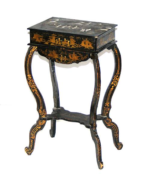 Appraisal: A Victorian chinoiserie decorated sewing table mid th century