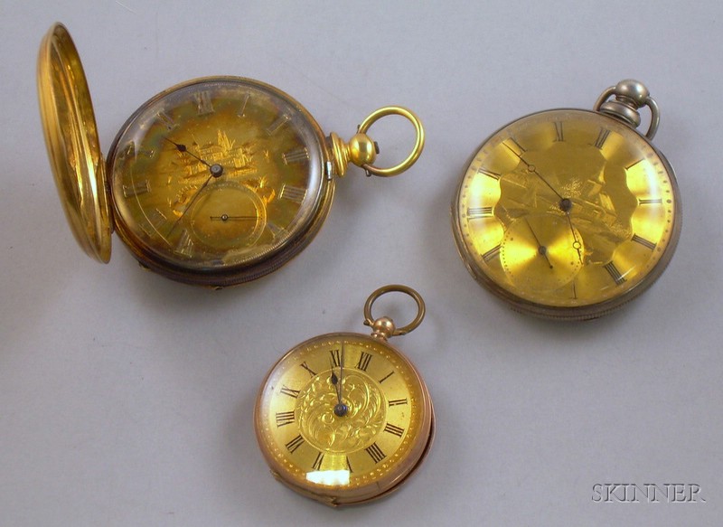 Appraisal: Three Etched-dial Key-wind Pocket Watches including a French open face