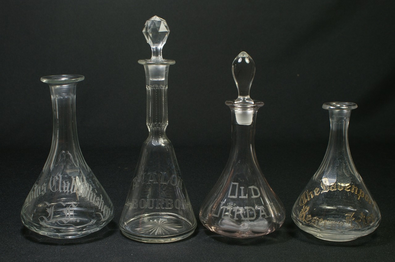 Appraisal: clear glass back bar bottles with etched decoration THE DAVENPORT