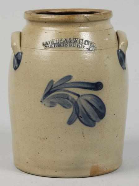 Appraisal: Stoneware Cowden Wilcox Handled Jug Description Handpainted blue flower decoration