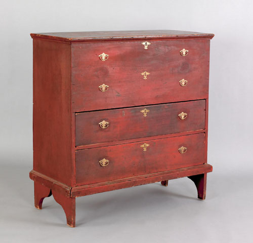 Appraisal: New England red stained blanket chest ca with a lift