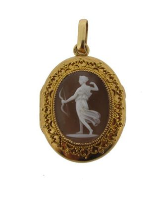 Appraisal: A Victorian gold oval locket pendant Mounted with a carved