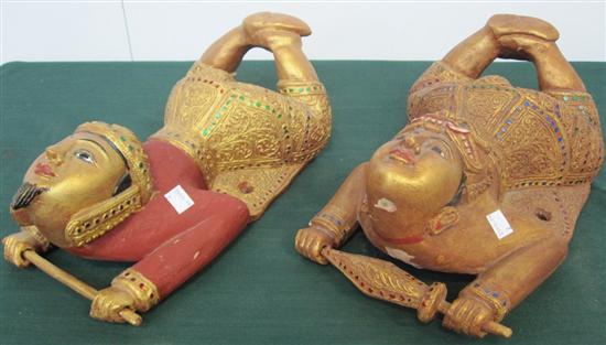 Appraisal: PAIR WOODEN INDIAN FIGURES Pair of eastern carved and gilt