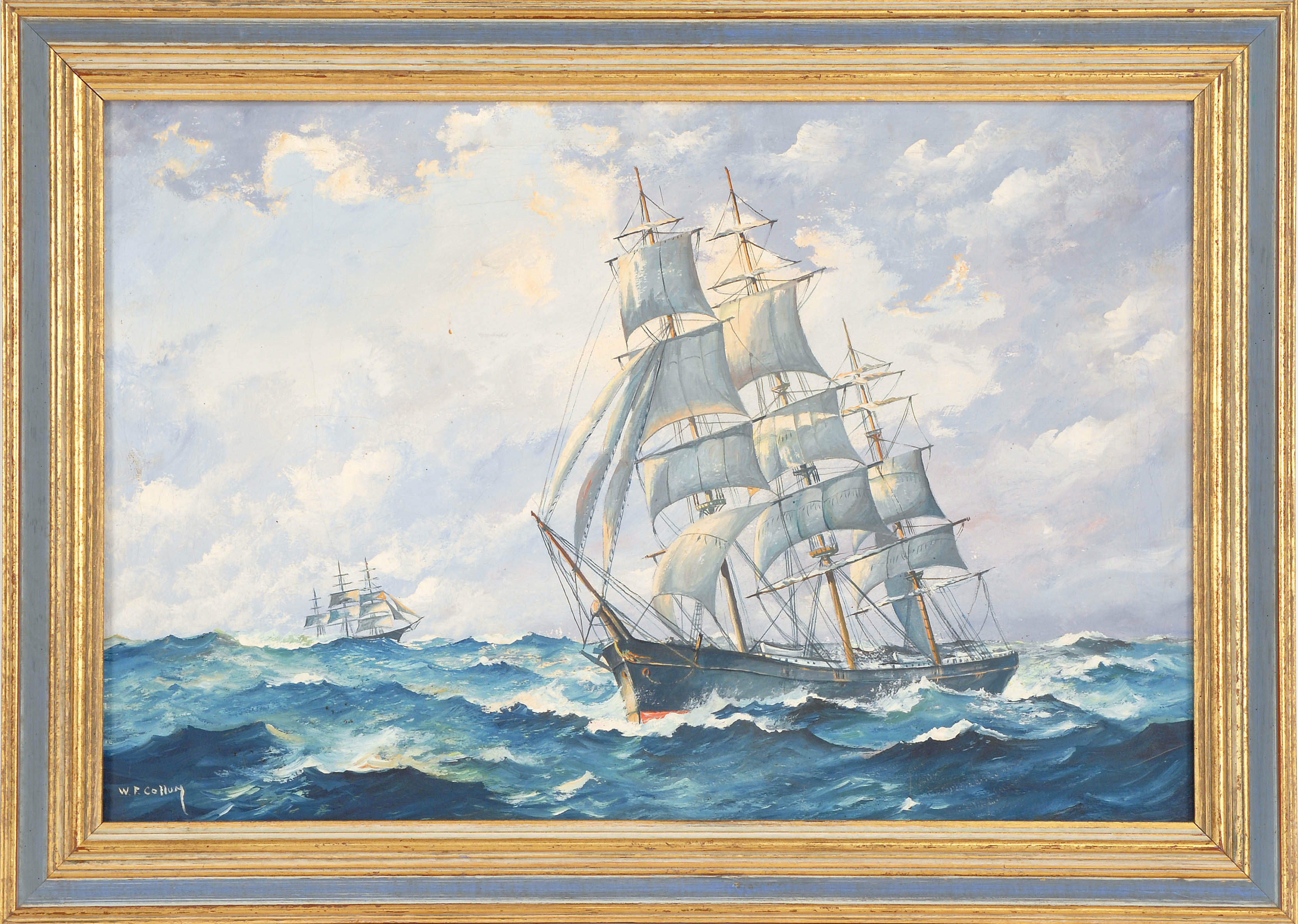 Appraisal: WENDELL F COLLUMMassachusetts th CenturyTwo three-masted schooners Signed lower left