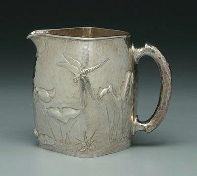 Appraisal: Japanese style sterling water pitcher rounded square hammered finish with