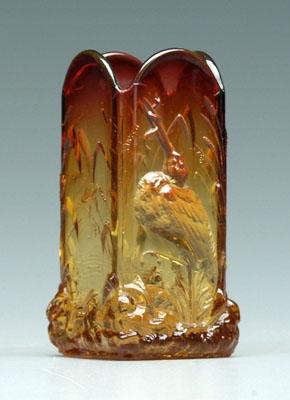 Appraisal: Amberina vase flowers stork with snake in mouth - in