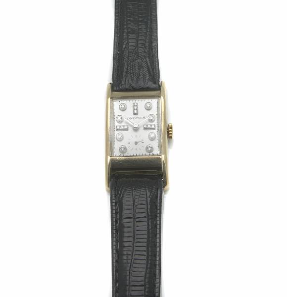 Appraisal: Longines A mid-size k gold rectangular wristwatch with diamond set