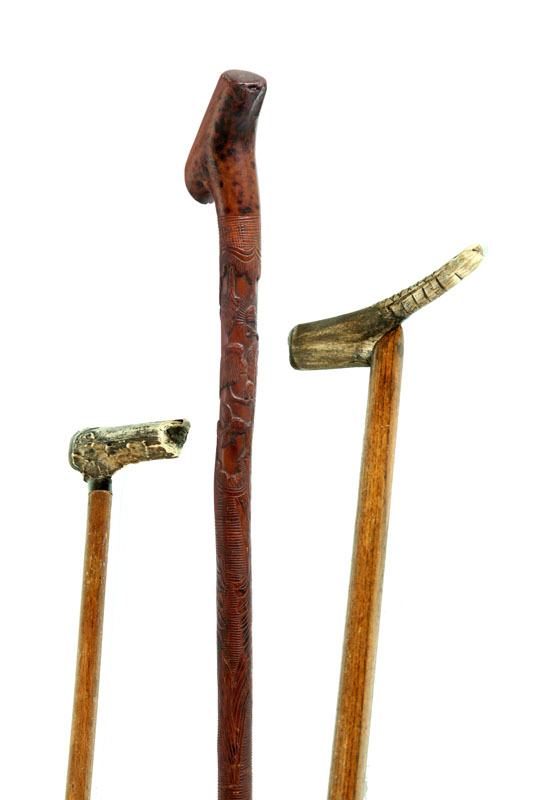 Appraisal: THREE FOLK ART CANES Two are Cincinnati Ohio th century