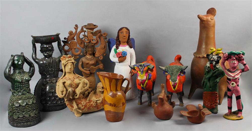 Appraisal: COLLECTION OF MEXICAN CERAMIC FIGURES including earthenware mermaids polychrome decorated