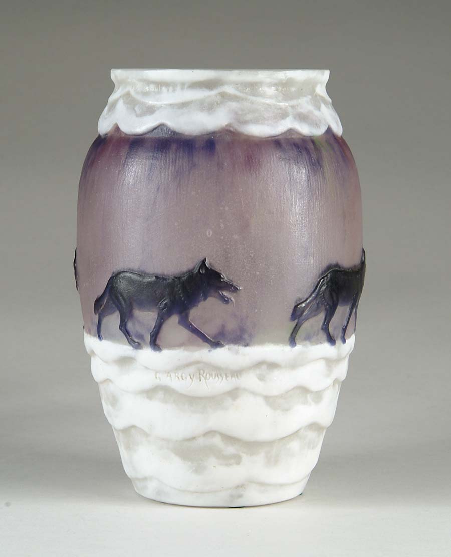 Appraisal: G ARGY ROUSSEAU PATE-DE-VERRE WOLF VASE Extraordinary example of one