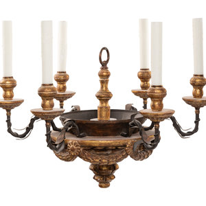 Appraisal: A Neoclassical Parcel Gilt Six-Light Chandelier First Half th Century