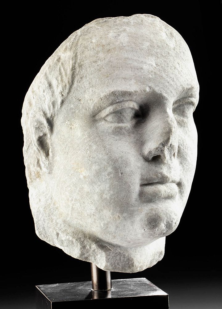 Appraisal: Lifesize Ptolemaic Hellenistic Marble Head ex-Bonhams Greek Egypt Hellenistic Ptolemaic