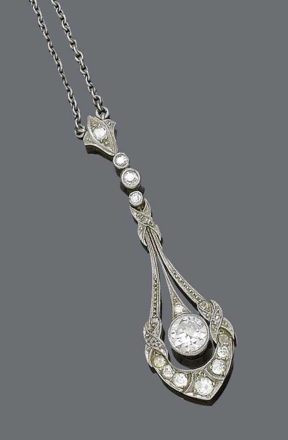 Appraisal: DIAMOND AND PLATINUM NECKLACE Russia ca Platinum over pink gold