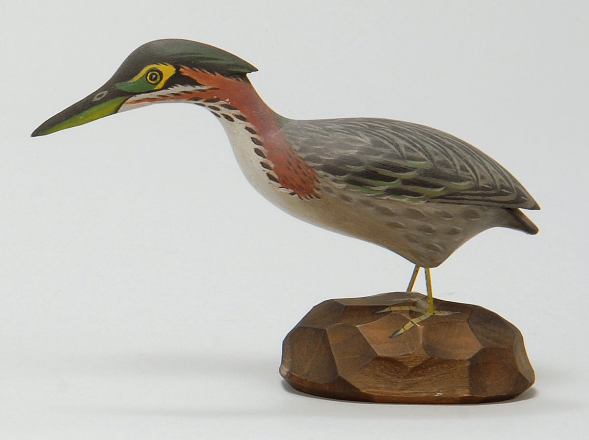 Appraisal: MINIATURE GREEN HERON By Crowell of East Harwich Massachusetts Rectangular