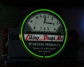 Appraisal: Drug store Neon clock with scrolling paper sign x x