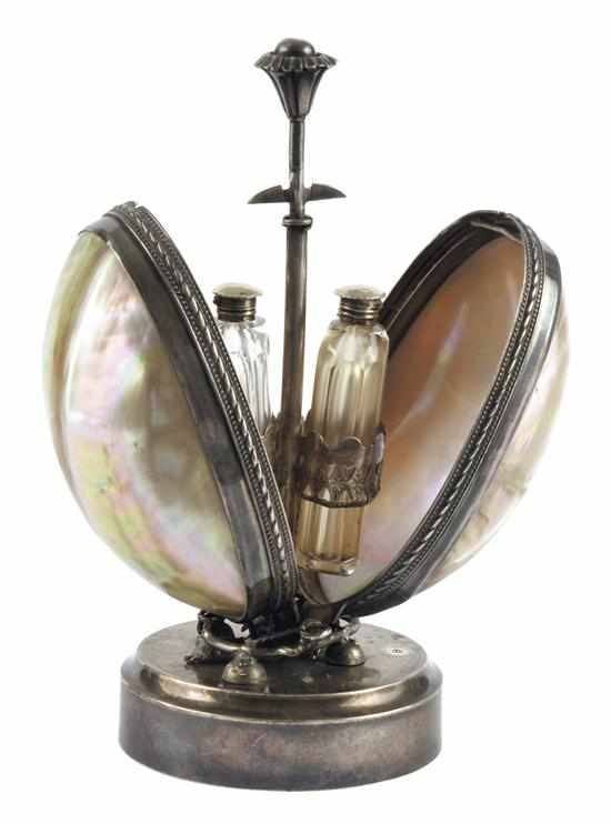 Appraisal: A CONTINENTAL SILVER MOUNTED MOTHER OF PEARL NECESSAIRE STAMPED The