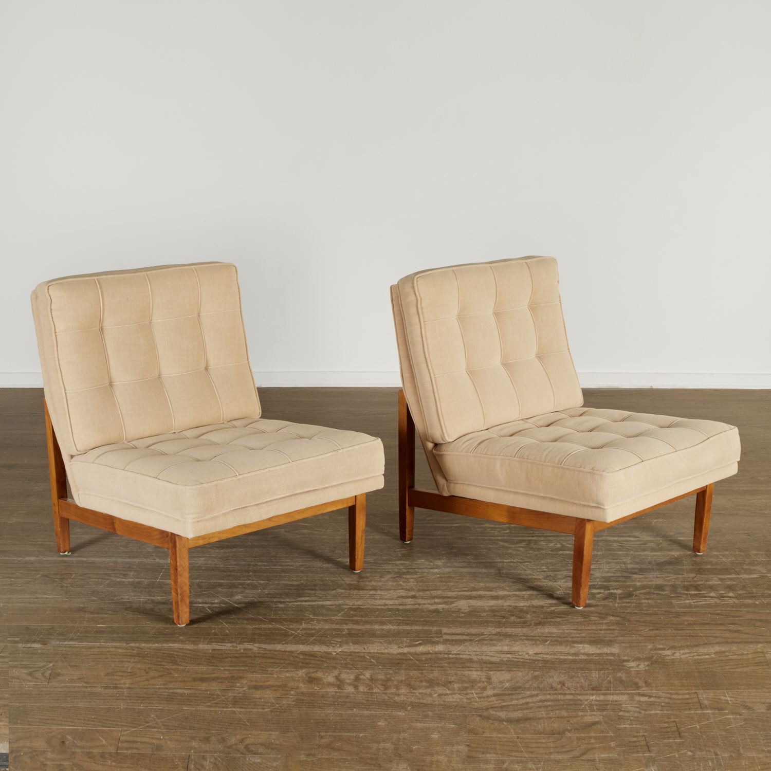 Appraisal: FLORENCE KNOLL PAIR SLIPPER LOUNGE CHAIRS c s American stained