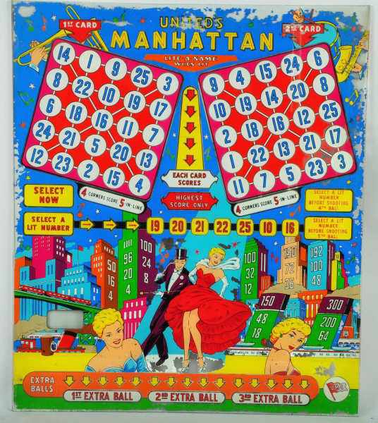 Appraisal: Glass from Manhattan Pinball Machine Game Description Moderate loss to