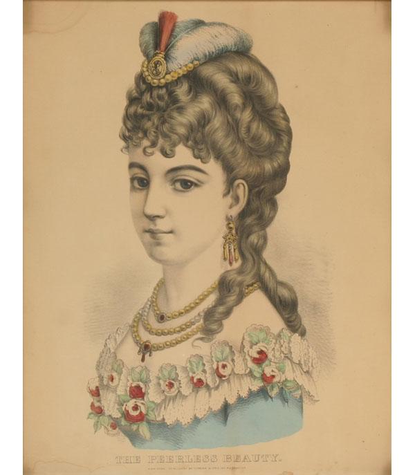 Appraisal: Currier Ives color print The Peerless Beauty Victorian figure in