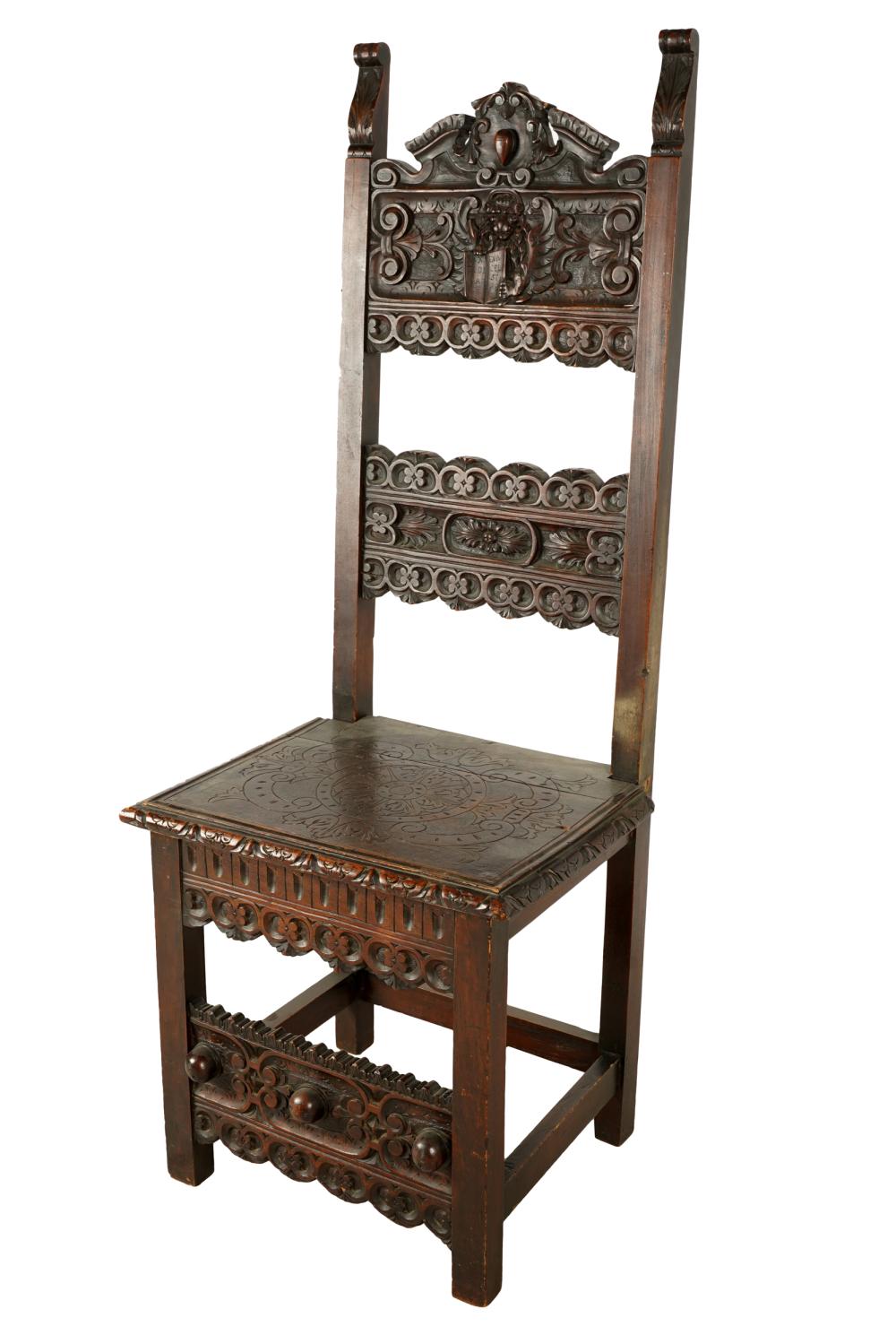 Appraisal: ITALIAN RENAISSANCE-STYLE CARVED WALNUT CHAIRCondition wobbles general scuffs and scratches