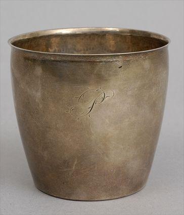 Appraisal: AMERICAN SILVER BEAKER Unmarked the slightly swelling bowl monogram P