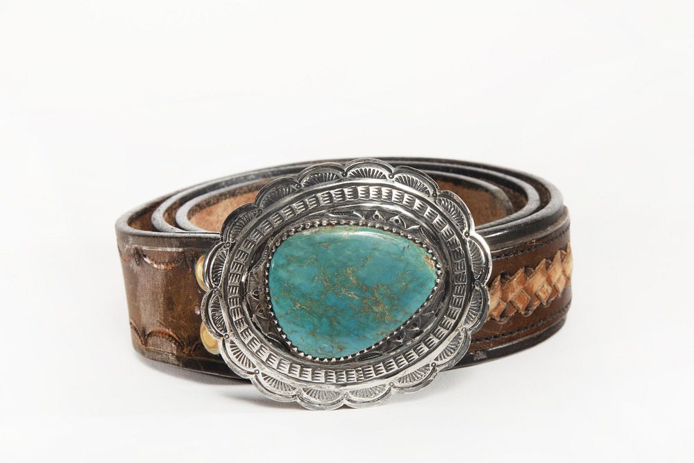 Appraisal: A Thompson Platero Silver and Turquoise Belt Buckle ca Navajo