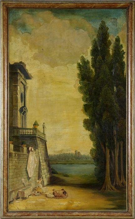 Appraisal: Continental School Landscape with Villa and Figures Oil on canvas