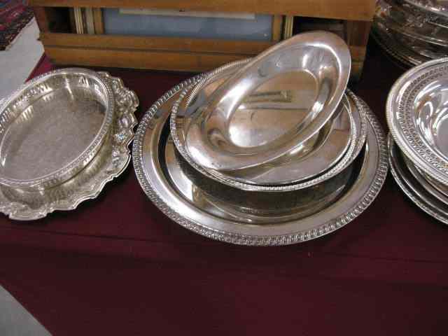 Appraisal: pc Lot of Silverplate Holloware trays platters coffeepot butter dish