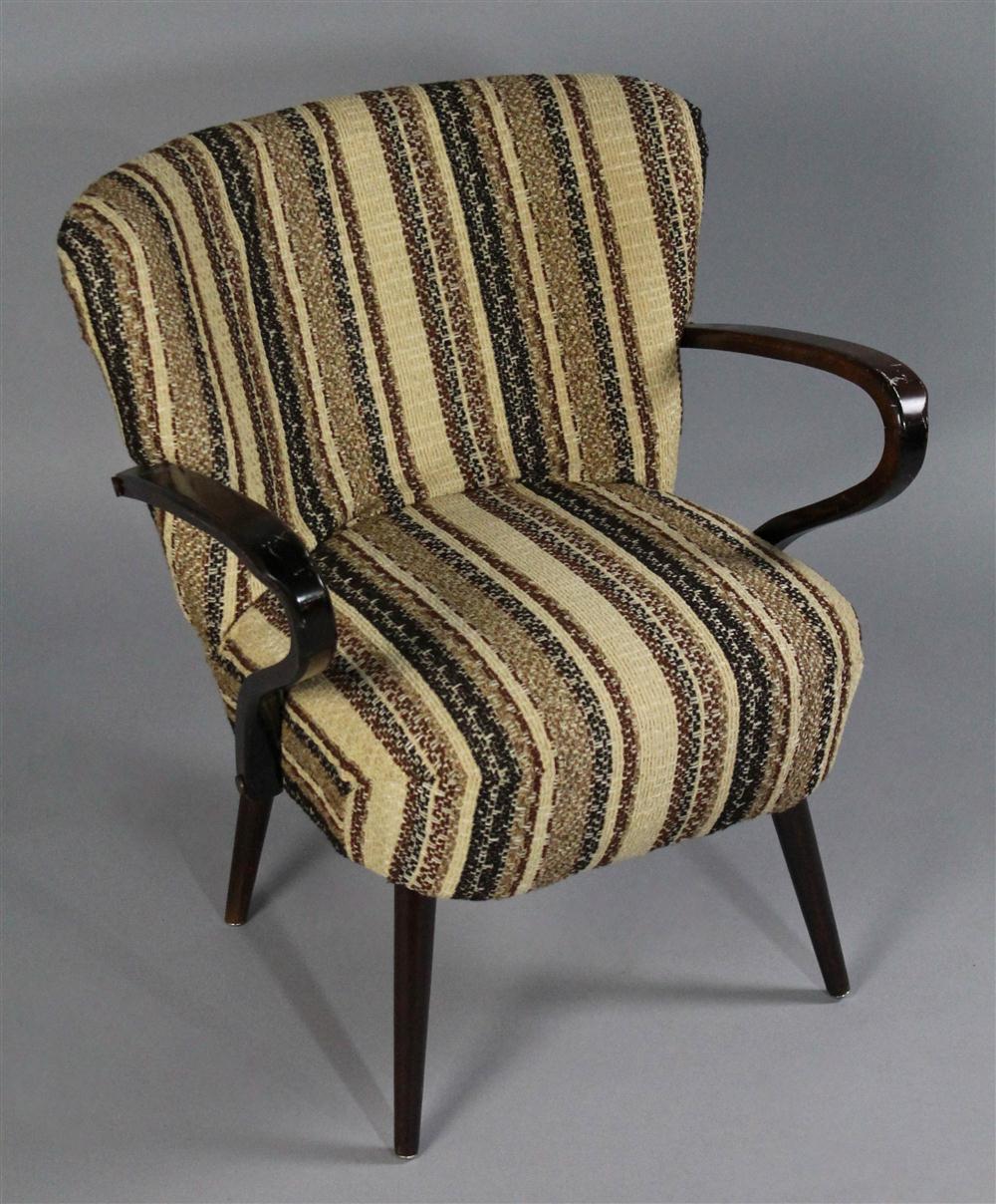 Appraisal: WHIMSICAL MODERN ARMCHAIR vintage nubby upholstery in brown and beige