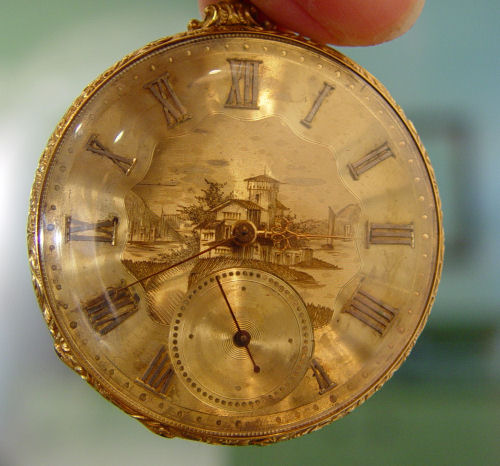 Appraisal: AN UNUSUAL K GOLD ANTIQUE SWISS KEY WIND POCKET WATCH