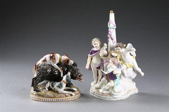 Appraisal: TWO PORCELAIN FIGURAL GROUPS Germany th century porcelain Hand decorated