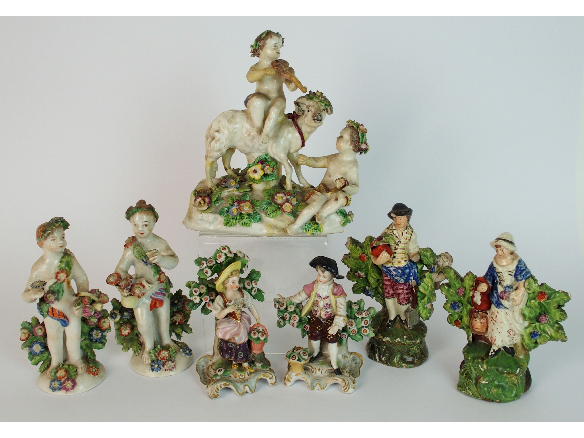 Appraisal: A collection of Continental porcelain figurescomprising seated child figure upon