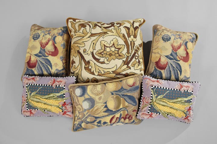 Appraisal: Elegant Collection of Six Needlepoint Sofa Pillows comprised of a