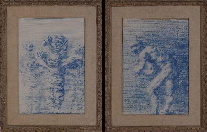 Appraisal: LUCIANO MIORI PAIR OF FIGURAL STUDIES Blue crayon x in