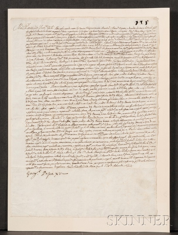 Appraisal: Papal Document Pope Gregory XV - Manuscript document signed December